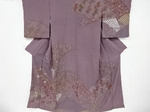 アンティーク　扇に桐菊模様刺繍着物